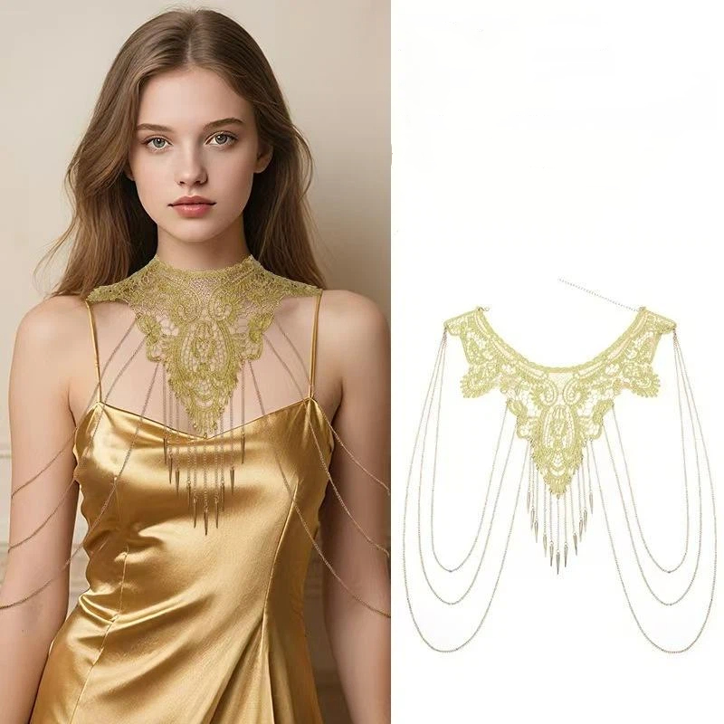 Body Jewelry Necklace - Colar de Franjas Multicamadas com Renda