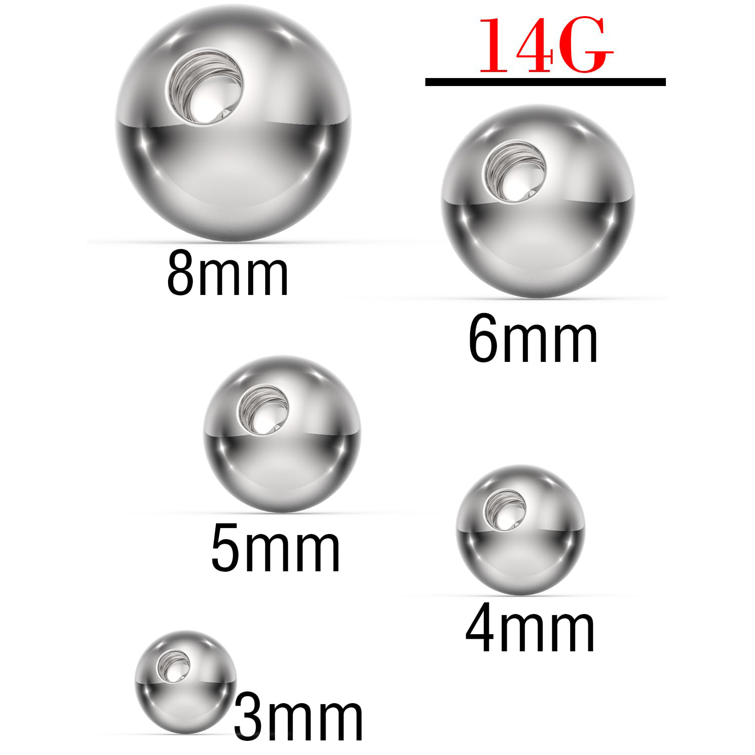 14G 3mm 4mm 5mm 6mm 8mm extern - Body Jewelry Replacement Ball avaliação e preço